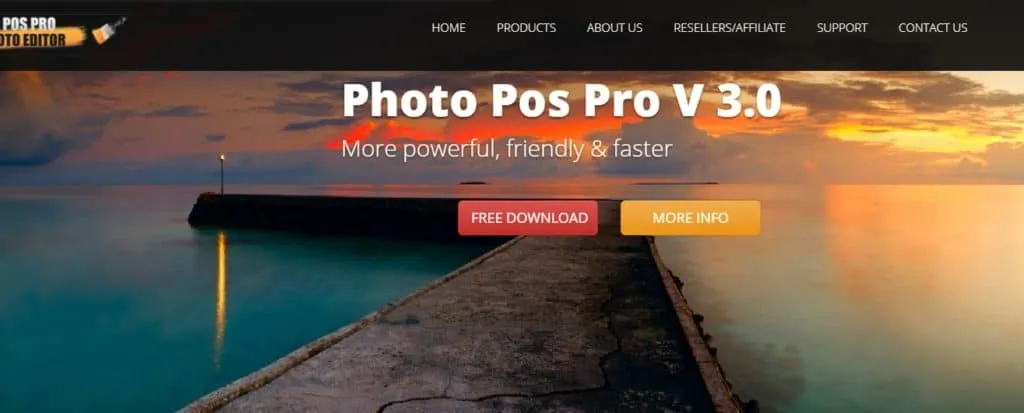 Strona główna programu Photo Pos Pro V 3.0 z przyciskiem pobierania