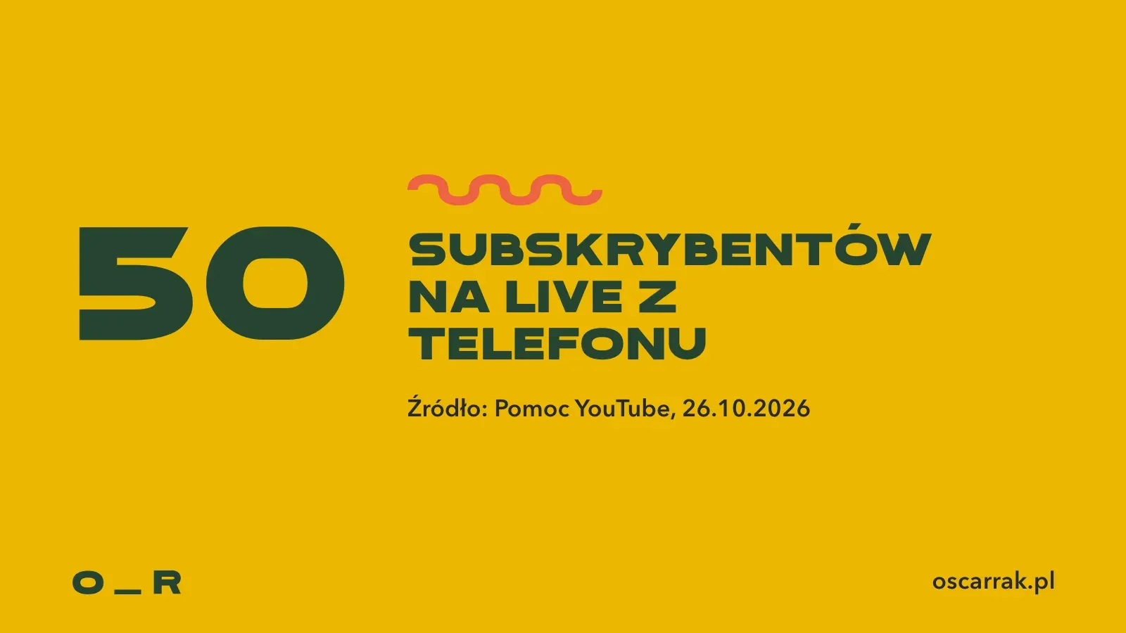 Liczba 50 subskrybentów jako minimum do live z telefonu na YouTube według Pomocy YouTube, sprawdzone 26 października 2026