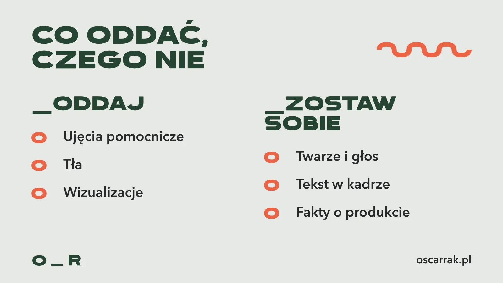 Porównanie: oddaj generatorowi ujęcia pomocnicze, tła i wizualizacje; zostaw sobie twarze i głos, tekst w kadrze oraz fakty o produkcie