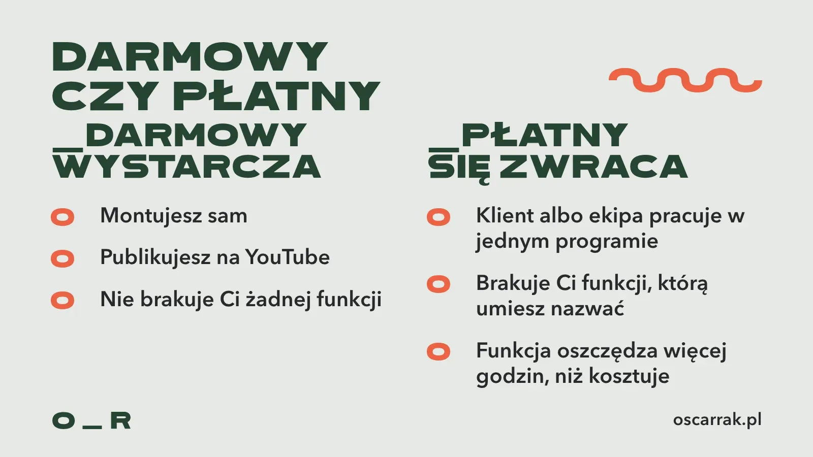 Porównanie: darmowy program do montażu wystarcza, gdy montujesz sam, publikujesz na YouTube i nic Cię nie blokuje; płatny się zwraca, gdy klient pracuje w jednym programie, brakuje funkcji albo oszczędza godziny