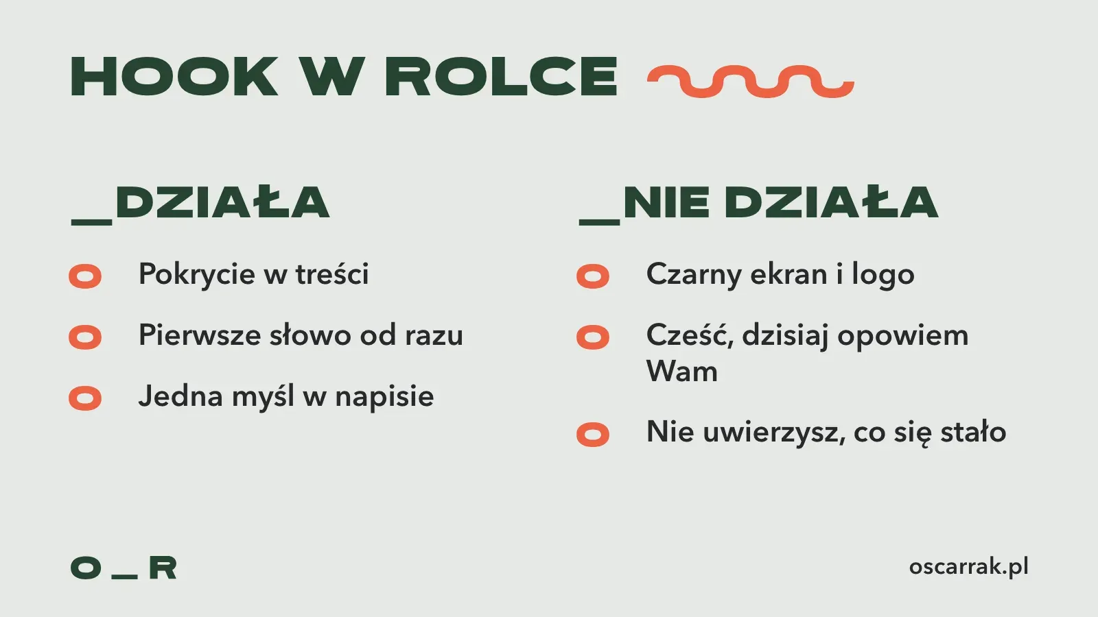 Porównanie hooka, który działa, z takim, który nie działa: pierwszy obiecuje to, co jest w rolce, drugi zaczyna się od powitania