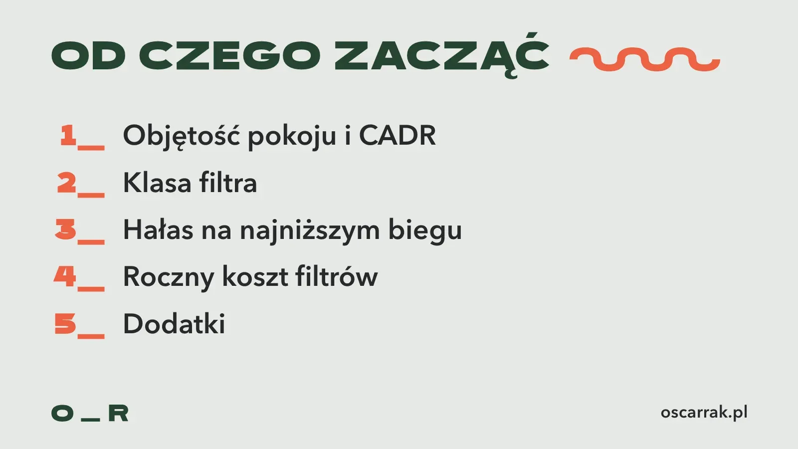 Kolejność decyzji przy zakupie oczyszczacza: objętość pokoju i CADR, klasa filtra, hałas na najniższym biegu, roczny koszt filtrów, dodatki