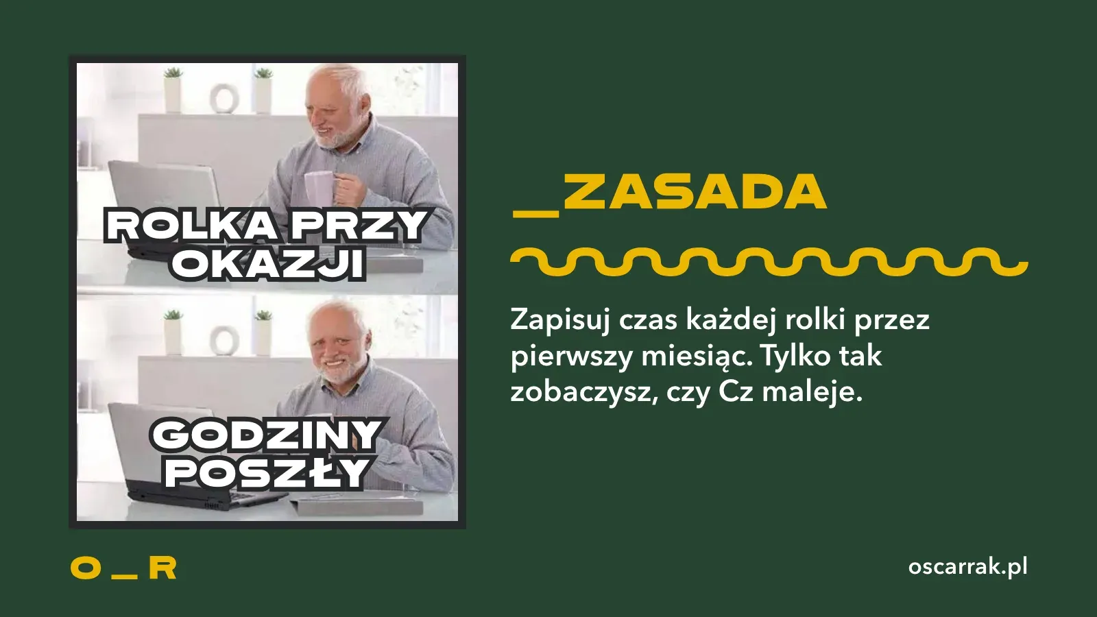 Mem z Haroldem: rolka przy okazji wygląda na darmową, a potem godziny poszły; zasada: zapisuj czas każdej rolki przez pierwszy miesiąc