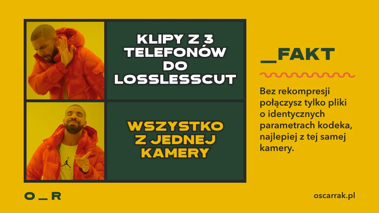 Mem o łączeniu filmów bez utraty jakości: klipy z trzech telefonów odpadają, pliki z jednej kamery przechodzą, bo LosslessCut łączy tylko pliki o identycznych parametrach kodeka