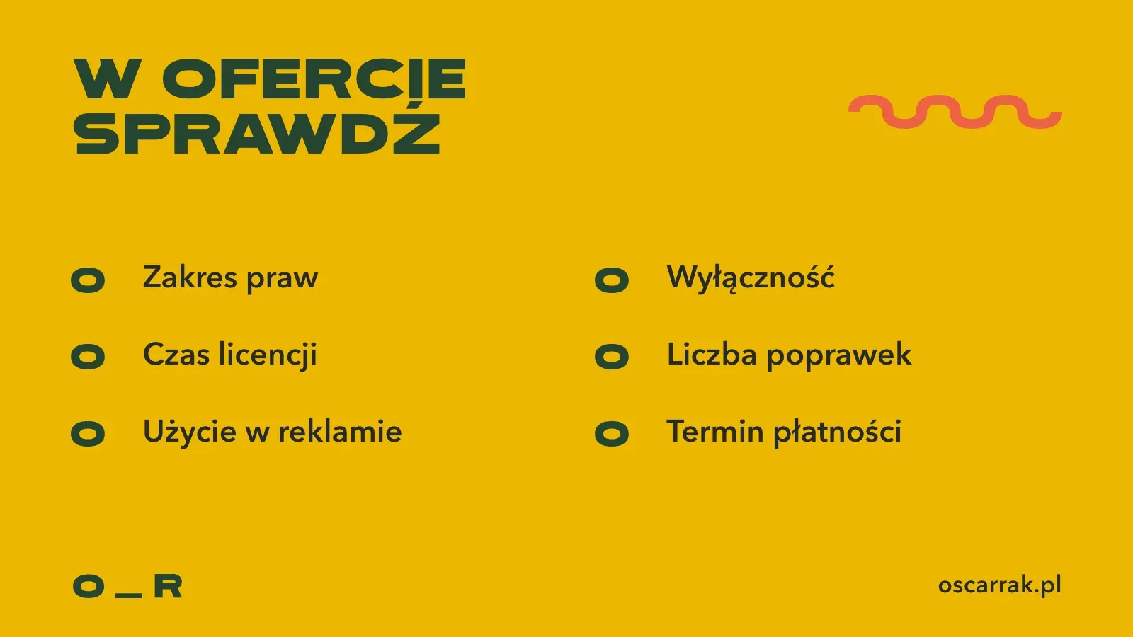 Lista sześciu rzeczy do sprawdzenia w ofercie UGC: zakres praw, czas licencji, wyłączność, termin płatności, liczba poprawek, użycie w reklamie
