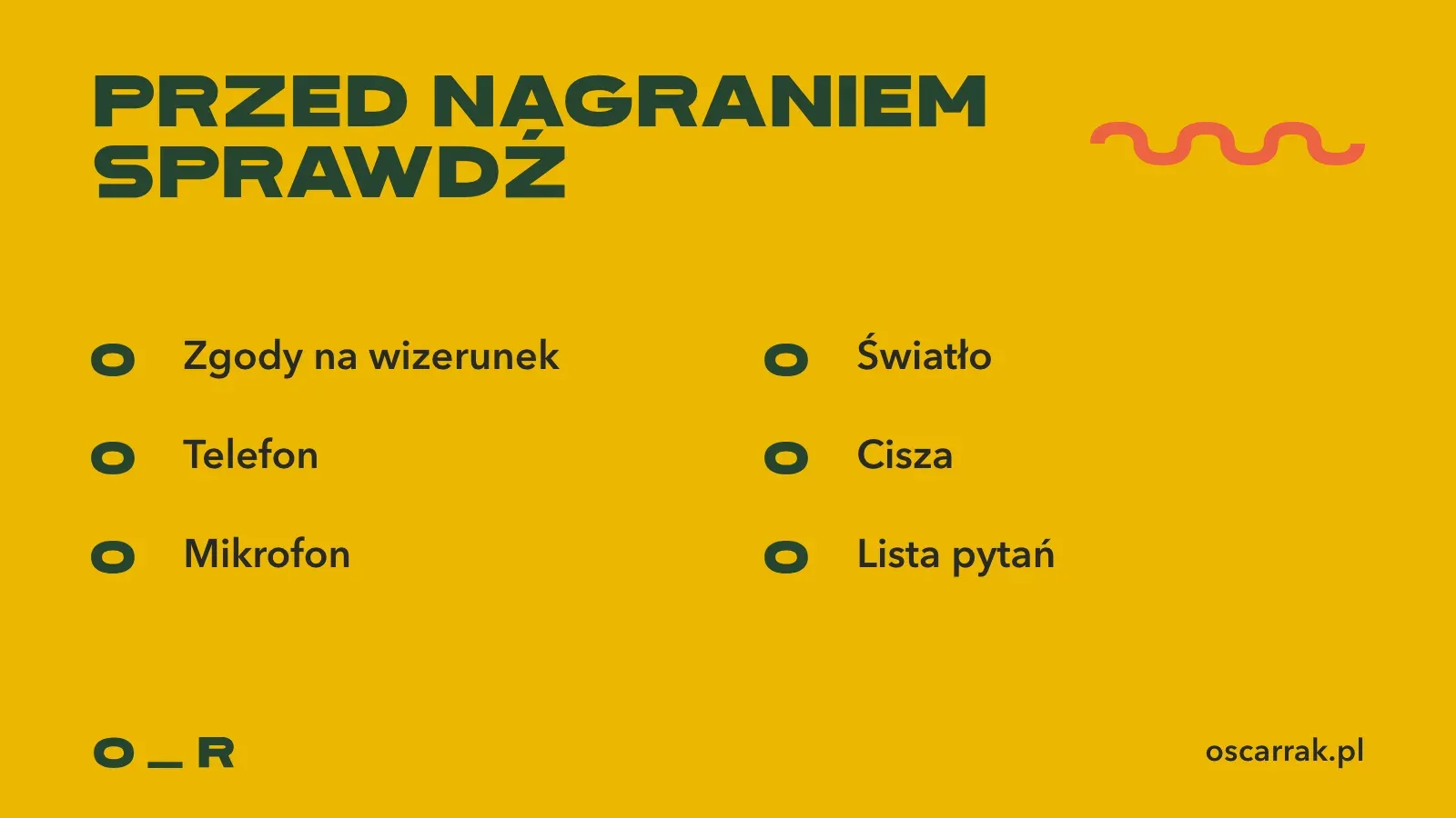 Lista kontrolna przed nagraniem filmu rekrutacyjnego: zgody na wizerunek, telefon, mikrofon, światło, cisza i lista pytań