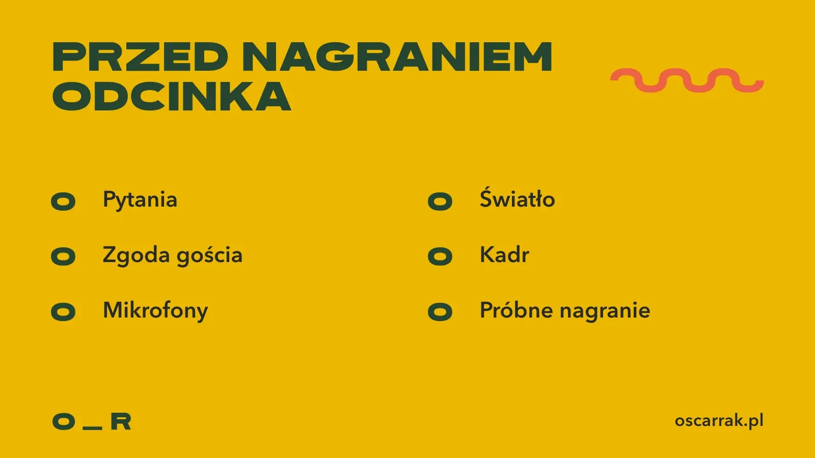 Lista kontrolna przed nagraniem odcinka firmowego podcastu wideo: pytania, zgoda gościa, mikrofony, światło, kadr i próbne nagranie