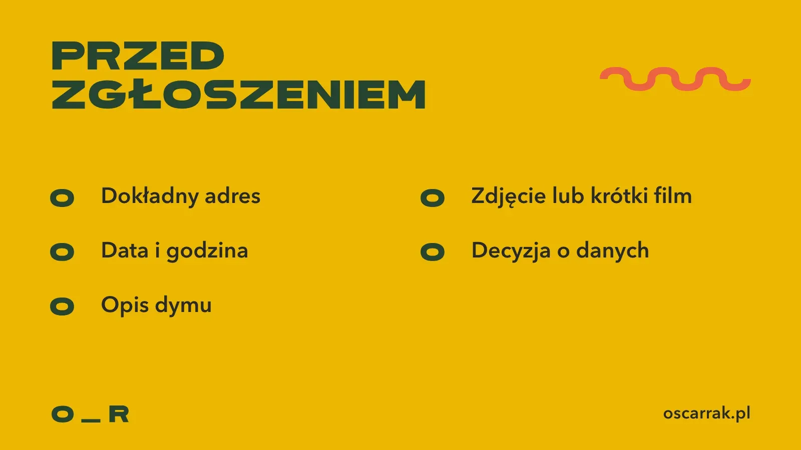 Lista kontrolna przed zgłoszeniem dymu z komina: dokładny adres, data i godzina, opis dymu, zdjęcie lub krótki film oraz decyzja o danych