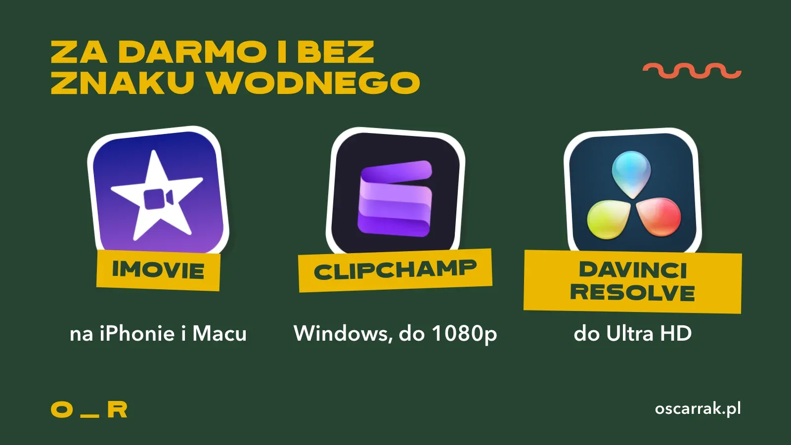 Trzy darmowe programy do łączenia filmów bez znaku wodnego: iMovie na iPhonie i Macu, Clipchamp w Windows z eksportem do 1080p i DaVinci Resolve z eksportem do Ultra HD