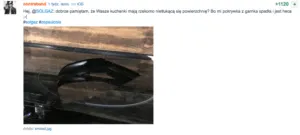 Wpis na Wykopie ze zdjęciem pękniętej płyty kuchennej i pytaniem do firmy Solgaz