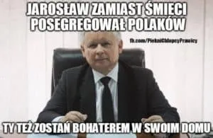 Mem z politykiem przy biurku: Jarosław zamiast śmieci posegregował Polaków