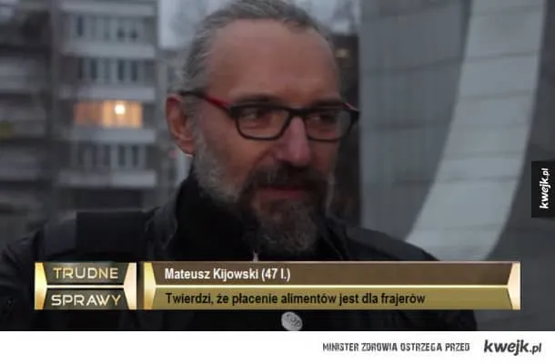 Kadr z Trudnych spraw, podpis: Mateusz Kijowski twierdzi, że płacenie alimentów jest dla frajerów