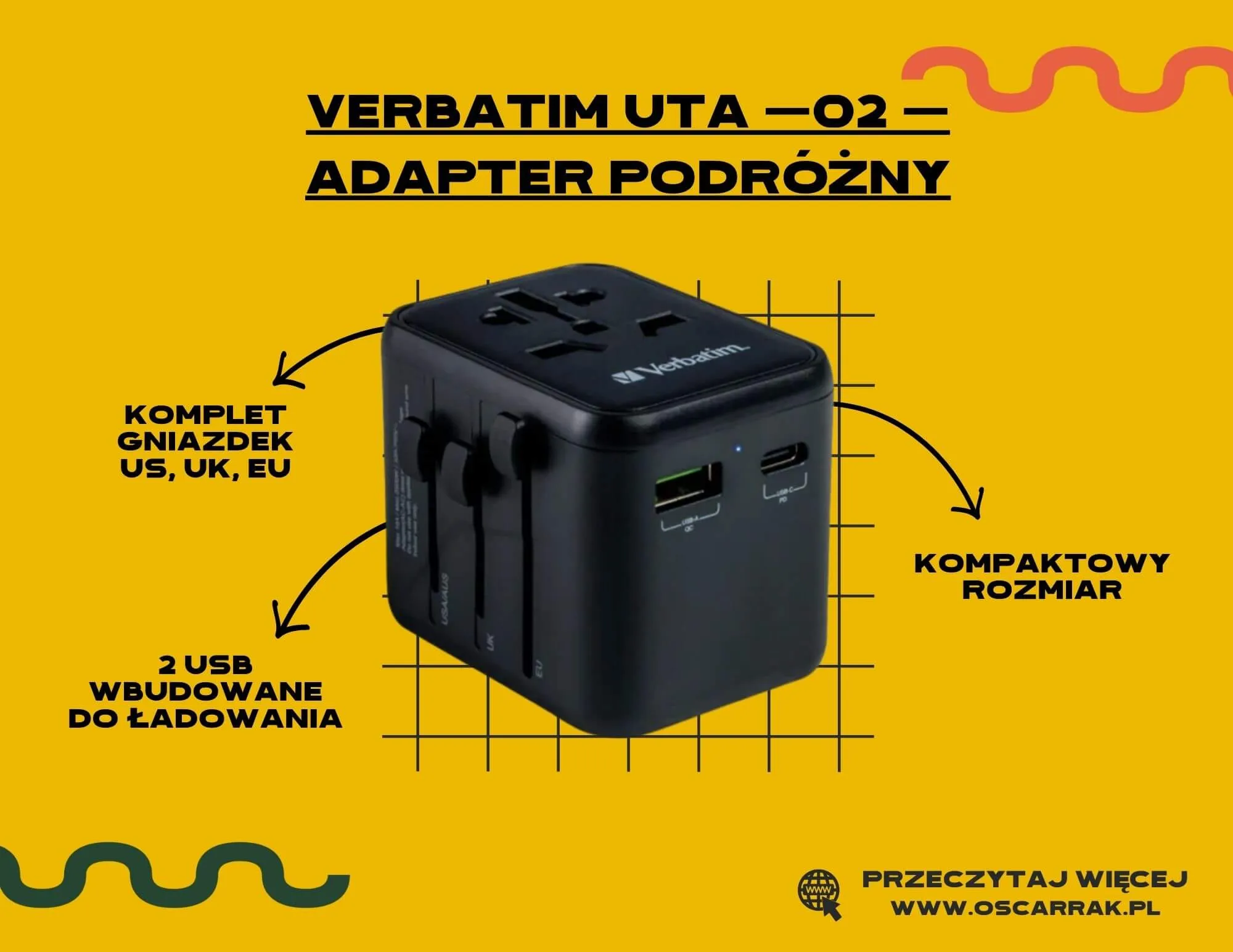 Podróżny adapter do gniazdek Verbatim UTA-02 z wbudowanymi portami USB do ładowania