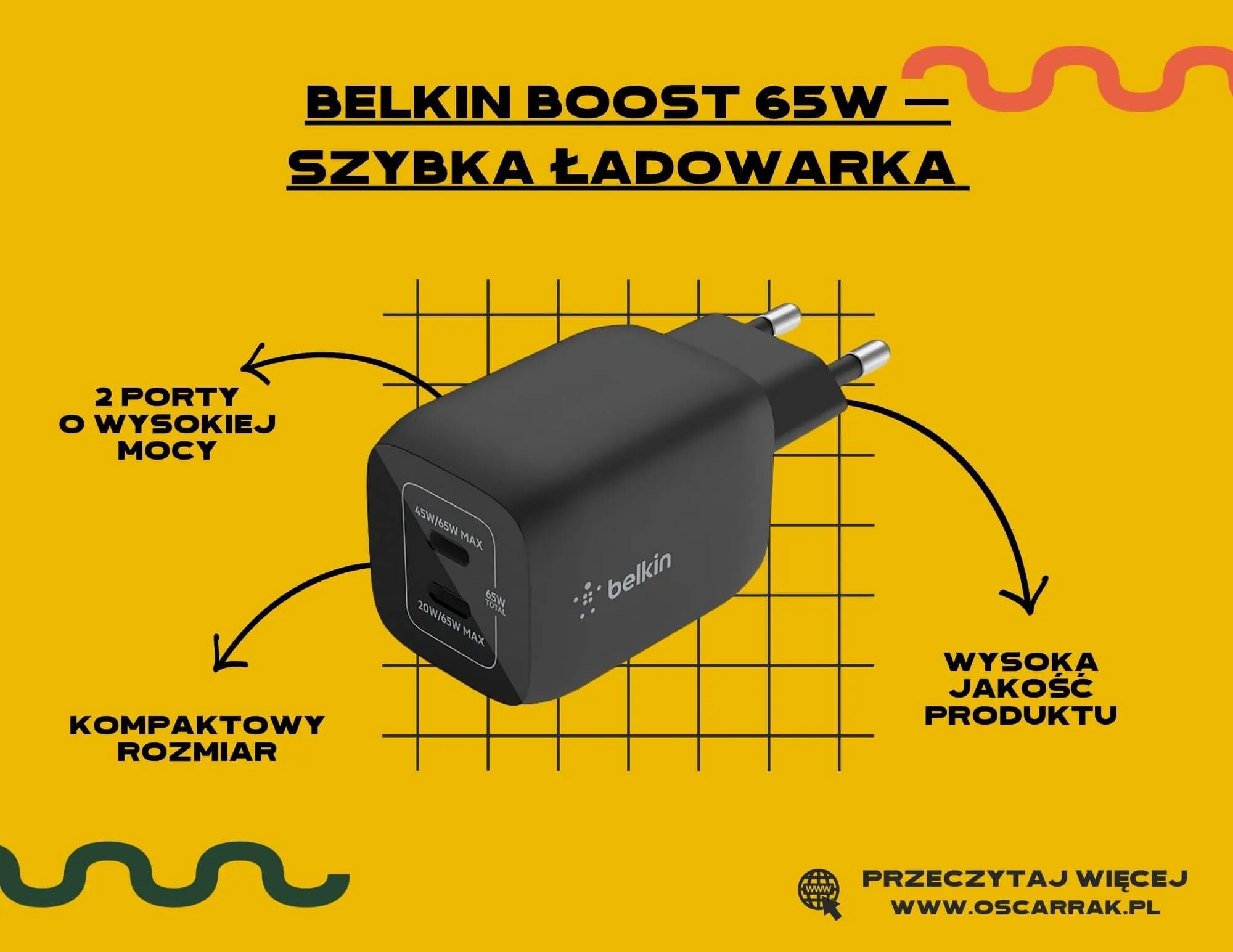 Ładowarka sieciowa Belkin Boost 65 W z dwoma portami USB-C