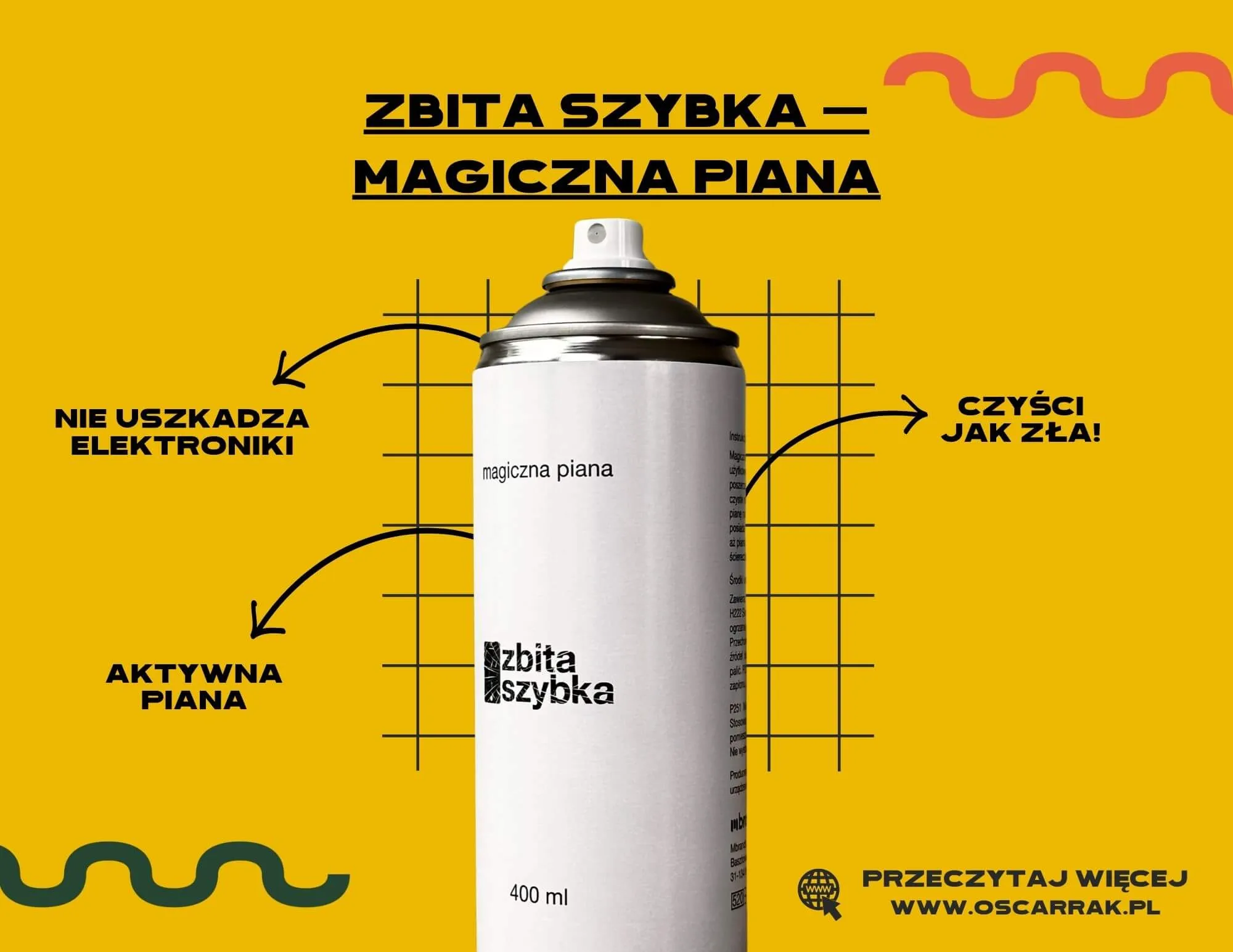 Puszka Magicznej piany Zbita Szybka do czyszczenia sprzętu, 400 ml, na żółtej grafice