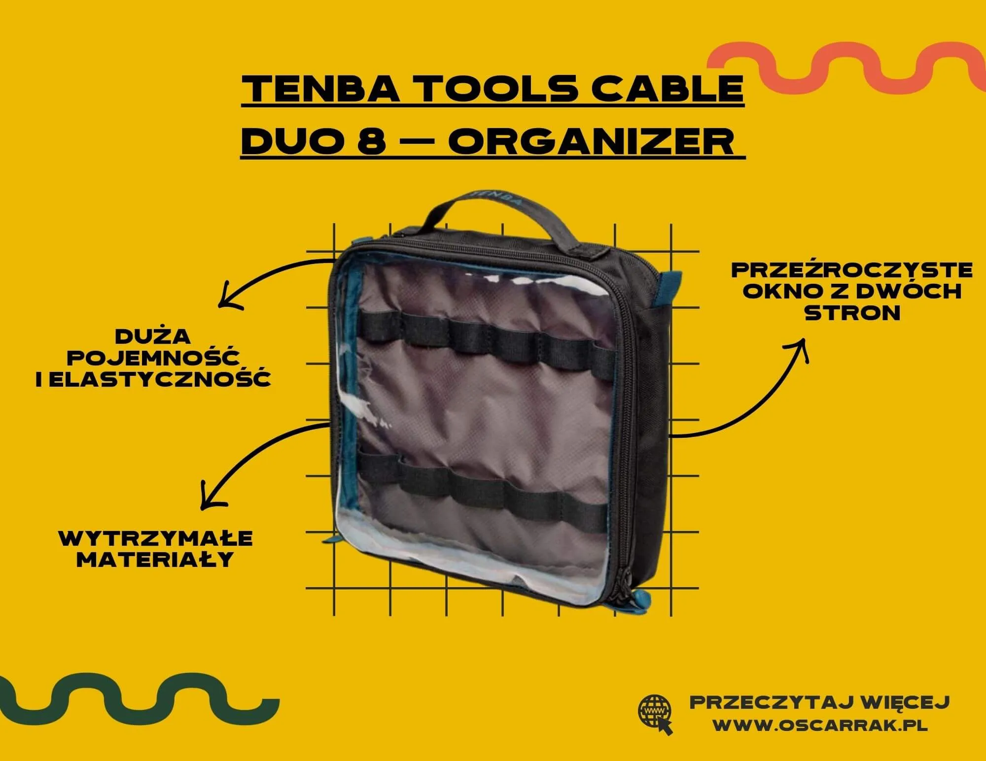 Organizer na kable Tenba Tools Cable Duo 8 z przezroczystym oknem i gumkami