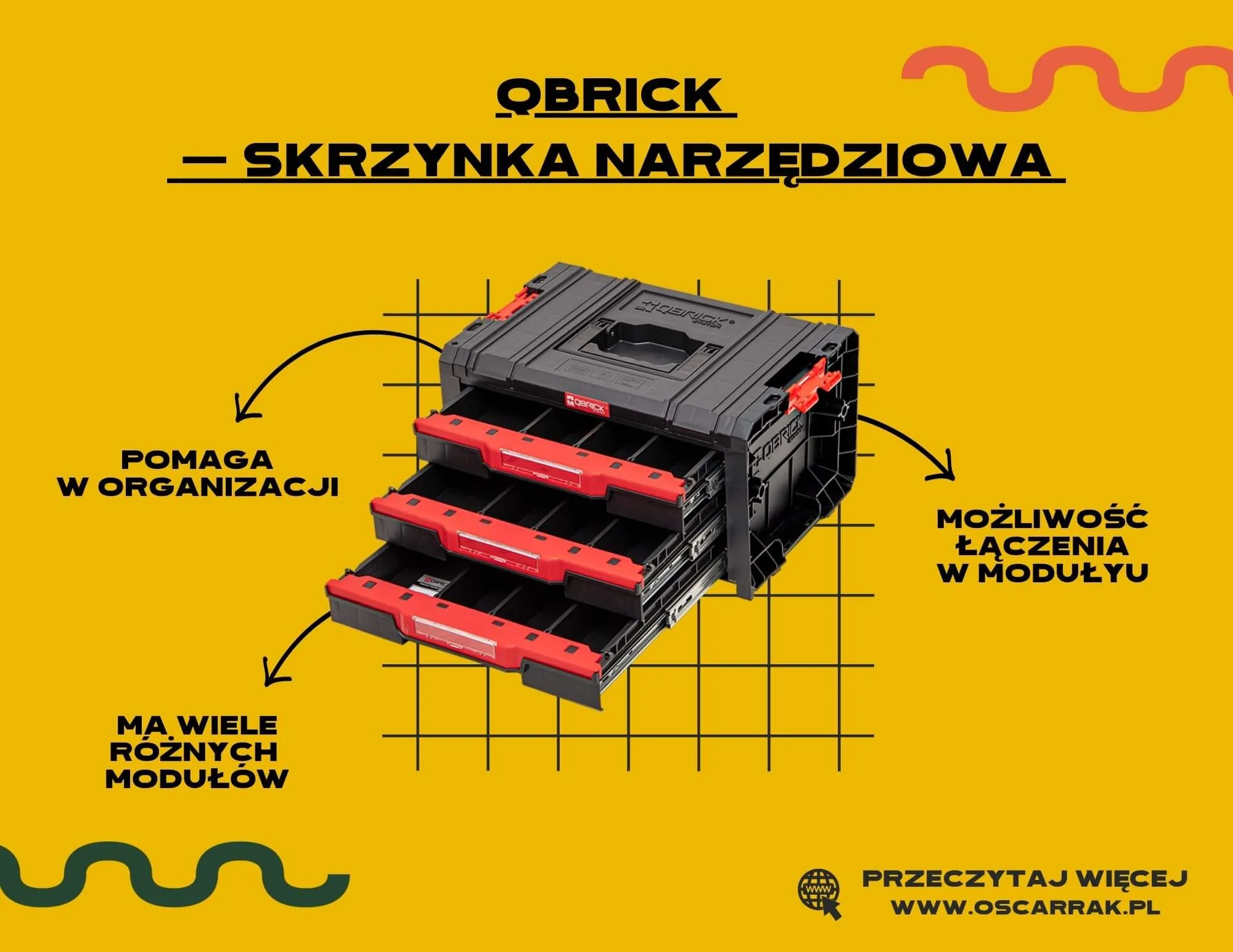Modułowa skrzynka narzędziowa QBrick z trzema wysuniętymi szufladami