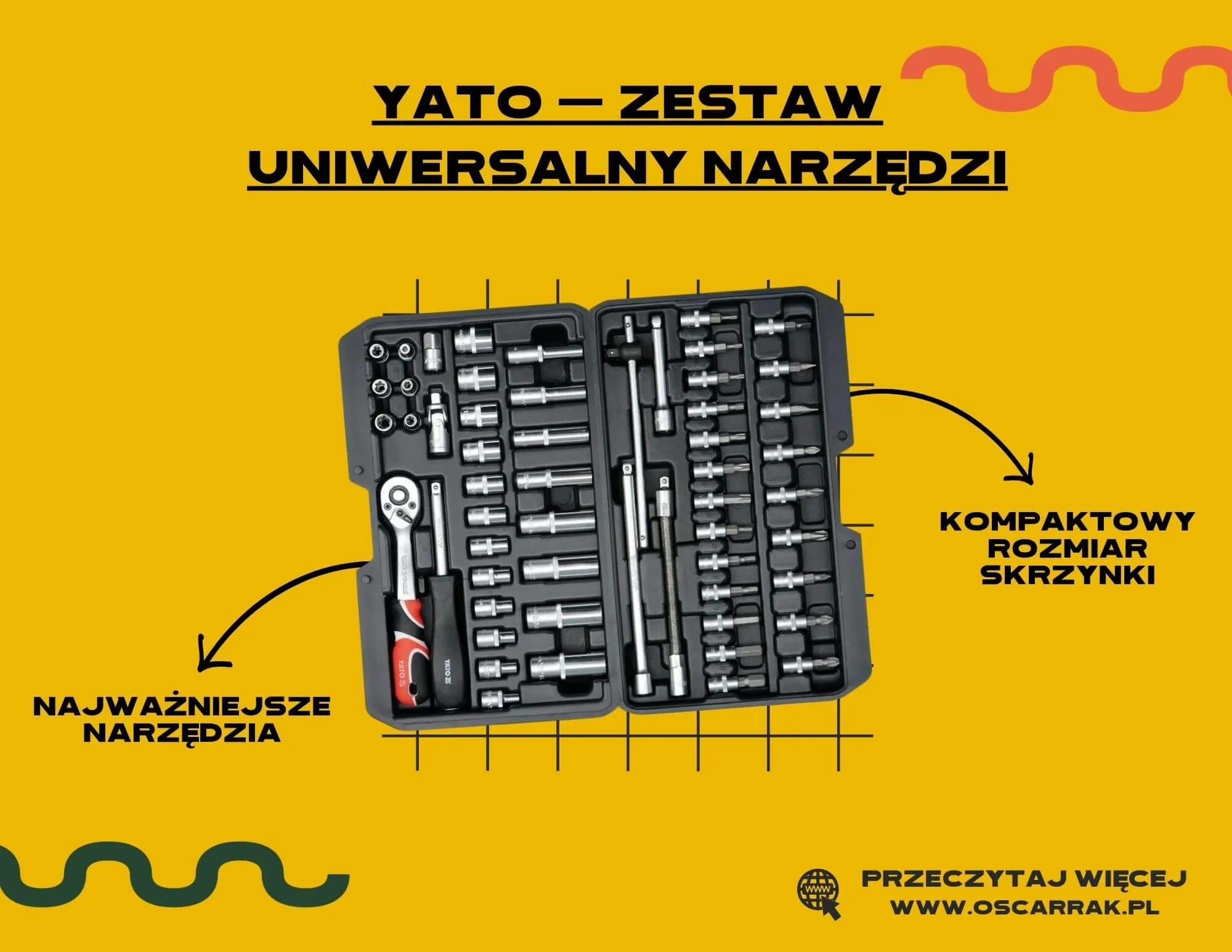 Uniwersalny zestaw narzędzi Yato w walizce, opis: kompaktowy rozmiar skrzynki